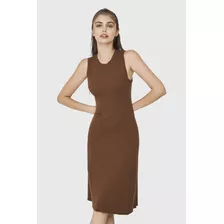 Vestido Midi Acanalado Café Nicopoly