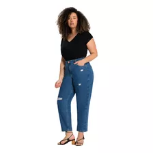 Calça Mommy Jeans Com Puídos Plus Size Lunender 20457