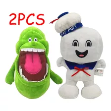 2 Peças De Pelúcia Stay Puft Marshmallow Man + Slimer