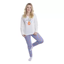 Pijama Canelado De Manga Longa Com Estampa Sweet Victory