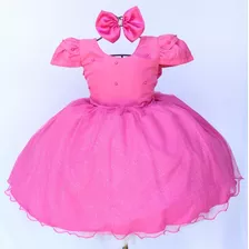 Vestido Infantil Pink Masha Barbie Princesa Brilho E Tiara