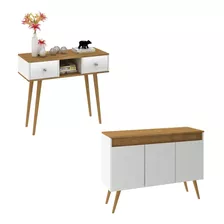 Arrimo 2 Cajones Buffet Cómoda 3 Puertas Blanco Patas Madera