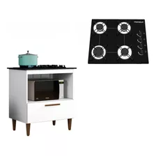 Kit Balcão Cooktop Chamalux 1 Porta Com Fogão Cooktop 4 Boca Cor Branco