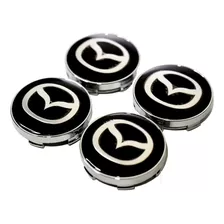 Pack 4 Tapas Mazda Negro Soporte Plata 60mm 6cm Rueda Llanta