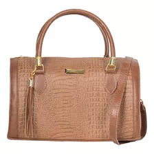 Bolsa Feminina Baú Croco Grande Alça Transversal marrom