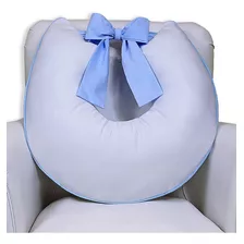 Almofada De Amamentação C/ Laço Piquet Branco Com Azul