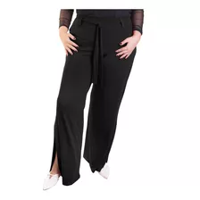 Roupa Feminina Calça Pantalona Fenda Lateral Cinto Plus Size