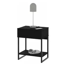 Mesa De Luz Minimalista Moderna 1 Cajon Y 1 Estante Para Cuarto Dormitorio Dielfe Color Negro