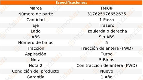 1- Maza Trasera Izq/der Sin Abs Volvo S60 L5 2.0l 01/04 Tmk Foto 2