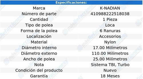 Polea Banda Nylon 6 Ranuras Typhoon V6 4.3l 92 Al 93 Foto 3