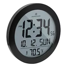 Marathon Reloj De Pared Digital De 25,5 Cm Con Fecha Y Tempe