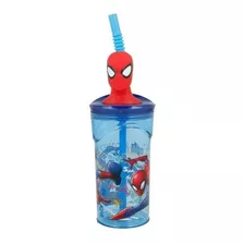 Vaso Infantil Spiderman Estatuilla Con Pajita Disney