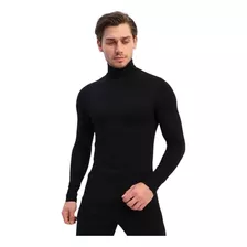 Blusa Masculino Preto Cacharrel Gola Alta Manga Longa Basica