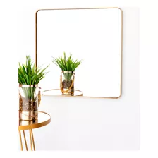 Espelho Com Moldura Em Metal Quadrado Banheiro Quarto 60 Cm Cor Da Moldura Dourado