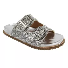 Sandalia Rasteira Pepete Strass Feminina Off White 