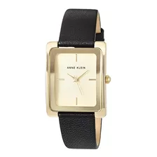 Reloj De Pulsera Anne Klein Ak/2706chbk De Cuerpo Color Dorado, Analógico, Para Mujer, Con Correa De Piel Color Negro