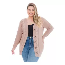 Casaco Blsa Moda Tricôt Plus Size Botões Trança Decote -022