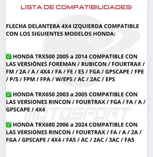 Eje/flecha Delantera Izquierda Honda Trx500 4x4 2005-2013 Foto 3