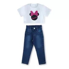 Conjunto Feminino Infantil Com Calça E Cropped 01 Ao 08