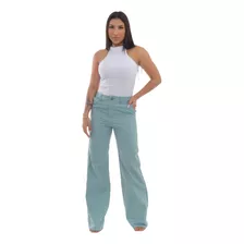 Wide Leg Jeans Feminina Colorida Pantalona Calça Estilosa En