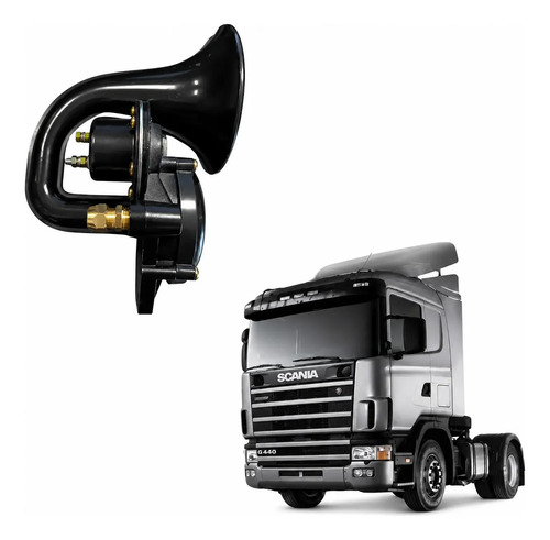 Buzina Caracol Eletropneumática 12/24v Scania Preto — foto 6