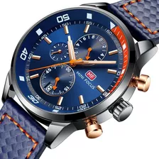 Reloj Cronógrafo Impermeable Mini Focus 6 Manecillas Color De La Correa Azul