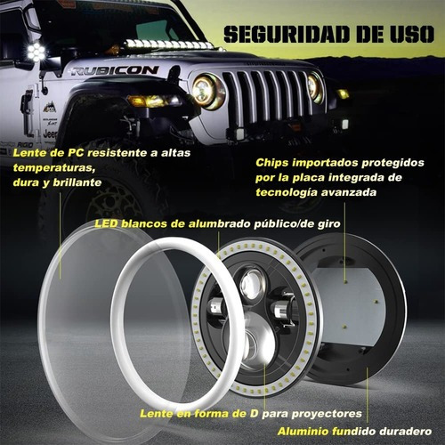 Par 7'' Faros H4 Led Ojo De ngel Para Wrangler Jeep Vocho Foto 4