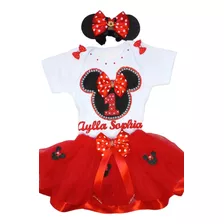 Fantasia Minnie Vermelha Personalizada Completa E Saia Tutu