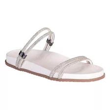 Sandália Feminina Rasteira Papete Birken Flat Tiras Strass 