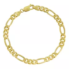 Pulsera Figaro Estilo 3x1 Oro 14k Kilates 21cm 5.5mm Italy Color Dorado Diámetro 7 Cm Largo 21 