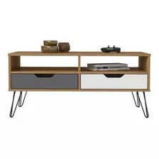 Mesa De Living Mesa Ratona Estilo Nordico 2 Cajones Movelart