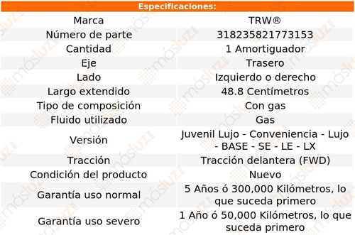 1- Amortiguador Gas Trasero Izq/der Neon Fwd 96/97 Trw Foto 2