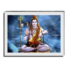 Quadro Decorativo Deus Shiva Índia Hinduísmo Moldura Branca