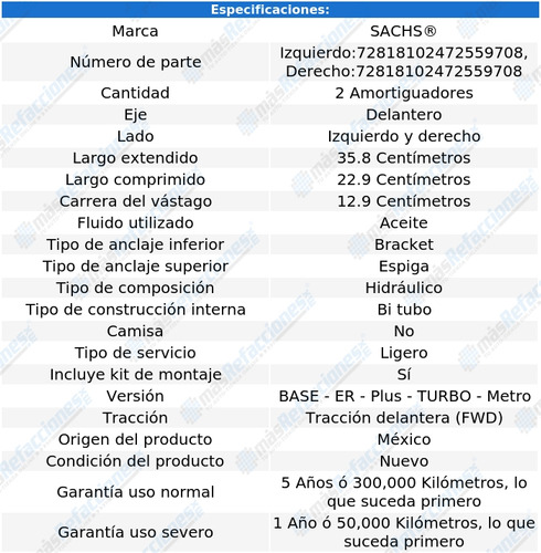 Par Amortiguadores Hid Del Sprint L3 1.0l 85 Al 87 Sachs Foto 2