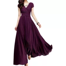 Vestido De Noche Maxi De Cintura De Color Sólido Para Mujer