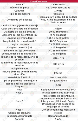 1 Cremallera Hidrulica Lexus Es250 90 Al 91 Cardone Reman Foto 5