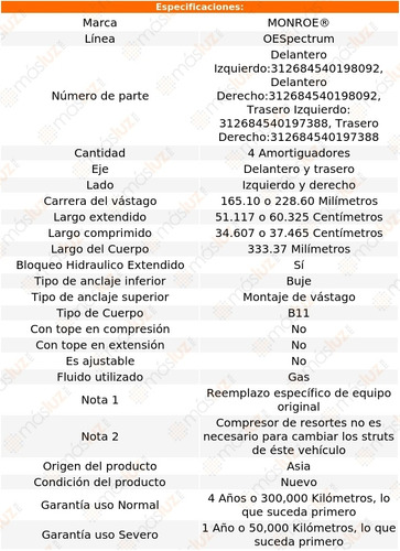 Kit 4 Amortiguadores Gas Oespectrum Cougar Mercury 87/88 Foto 3