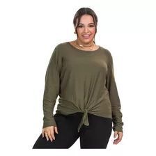 Blusa Manga Longa Viscose Creponada Secret Glam Verde