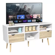 Mueble De Tv Rack Top Living Moderno Blanco Y Café