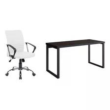 Conjunto De Mesa Miguel Preta 150 Cm Com Cadeira De Escri... Cor Branco