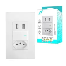 Tomada De Parede Espelho Com 2 Portas Usb 10a 5v 2100mah Cor Branco