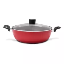 Wok Panela Com Tampa E Alças Garlic 4,1 Litros Brinox 28cm Cor Vermelho