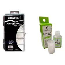 Kit Cherimoya Tips Profesional Coffin 100un Uñas + Pegamento