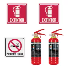 Kit De 2 Extintores Recargables Y Letreros De Señalización