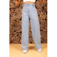 Calça Wide Leg Pantalona Juvenil Feminina Com Detalhe Brilho