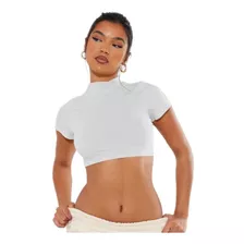 Blusa Cropped Feminino Manga Curta Golinha Alta Moda Básica