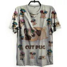 Camiseta Full Cachorro Cut Pug Dog Camisa Doodle Drink Fofo 