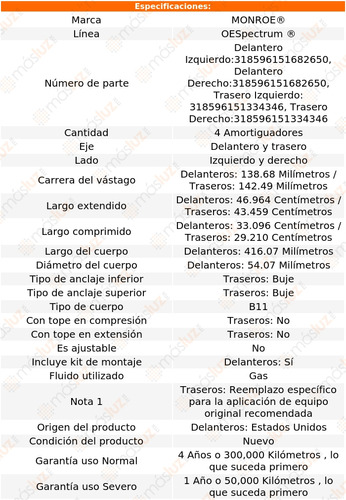 Set 4 Amortiguadores Gas Oespectrum Santa Fe 2007/2009 Foto 3