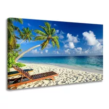 Quadro Decorativo Para Sala Praia Mar Azul 90x60cm Grande