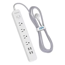 15ft Braided Power Strip Surge Protector With Usb Ports...